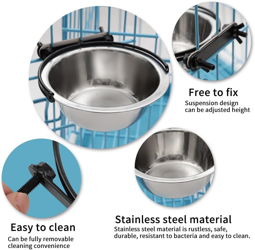 Stainless Steel Removable Hanging Bowl for Dog Crate - Food and Water Feeder for Small and Medium Dogs and Cats XL Size - Image 5