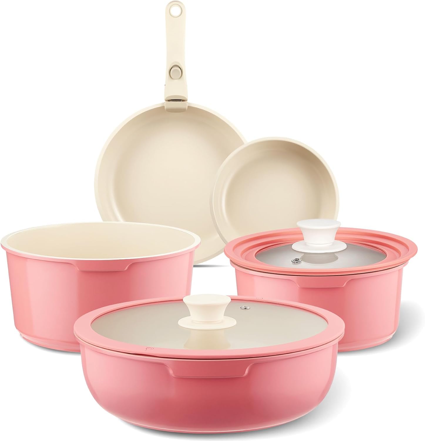 Photo 1 of ***MISSING PIECES*** IKTU Ceramic Pots and Pans Set Non Stick Pink, 19 Pcs Nonstick Cookware Set with Detachable Handle RV Camping Induction Kitchen Cookware Set Non Stick, PFAS PFOA & PTFE Free