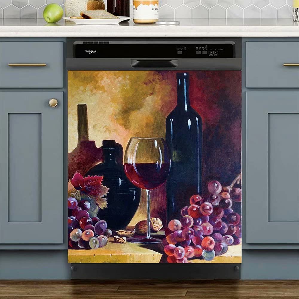 Photo 1 of ** SIMILAR*
Vintage Wine Bottle Kitchen Dishwasher Magnet Cover Decal, Wine and Grapes Dishwasher Home Decor Sticker, Can Move Freely 23W x 26H inch (Magnetic)