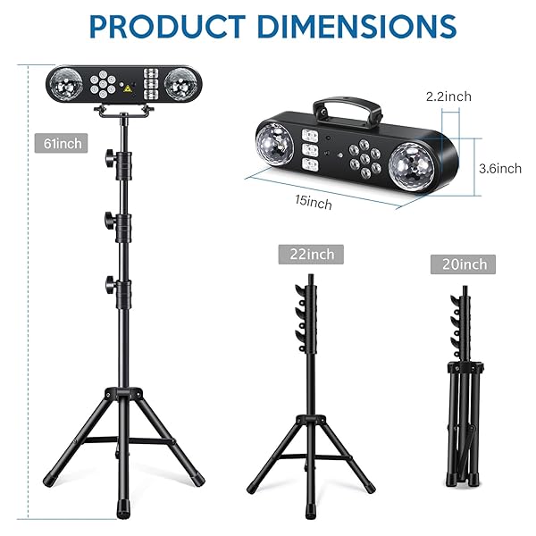 TELBUM DJ LIGHTS WITH STAND, 5 IN 1 PARTY BAR LIGHT SET WITH ROTATING BALL, STROBE, UV, COLORFUL LED PAR LIGHT AND PATTERN, SOUND ACTIVATED DJ LIGHTING SYSTEM FOR DISCO STAGE GIG BAND WEDDING