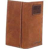 ARIAT Men’s Flag Patch Leather Rodeo Wallet, Genuine Leather Construction, Medium Brown, Multiple Card Slots, 6.5 x 3.5 in