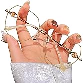 xignfoea Women's Diamond Rimless Anti-Blue Light Presbyopia Glasses, Ultra Light Frameless Rhinestone Reading Glasses