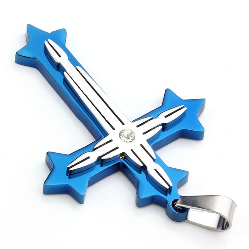 PiercingJ Unisex Mens Womens Stainless Steel Rhinestone Cross Pendant Necklace - 22\