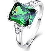 Yaresul 3.5ct Simulated Gemstone Ring 925 Sterling Silver 10x8mm Radiant Cut Sapphire|Emerald|Amethyst|Cubic Zirconia Ring Birthstone Rings for Mothers Valentines Thanksgiving Day Size 5-10