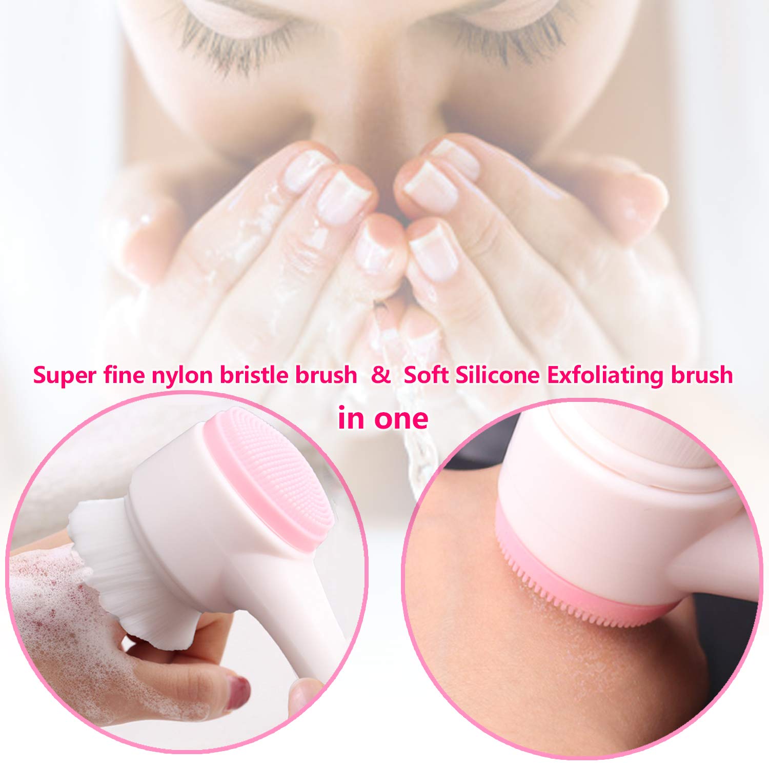 Manual Facial Cleansing Brush, YUSONG Exfaliating Facial Scrub Brush, Non-Electric Double sided Exfoliating Brush, Silicone Pad & Nylon Bristles, Dual Cleansing Brush for Cosmetic Removal (White): Beauty
