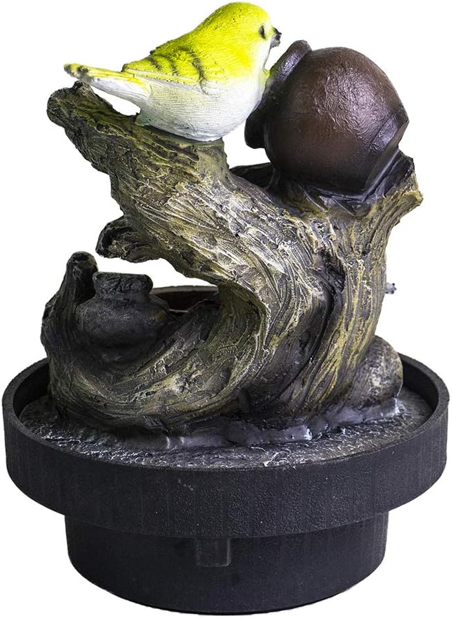 Ferrisland Tabletop Fountain Birds Waterfall Desktop Electric Water Fountain Decor w/LED - Indoor Outdoor Portable Tabletop Decorative Zen Meditation Waterfall Kit Includes Submersible Pump: Home Improvement