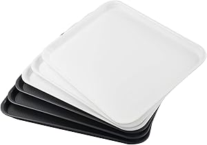 Waikhomes 6 Packs Plastic Food Serving Tray, Kitchen/Restaurant Dinner Serving Tray, White and Grey