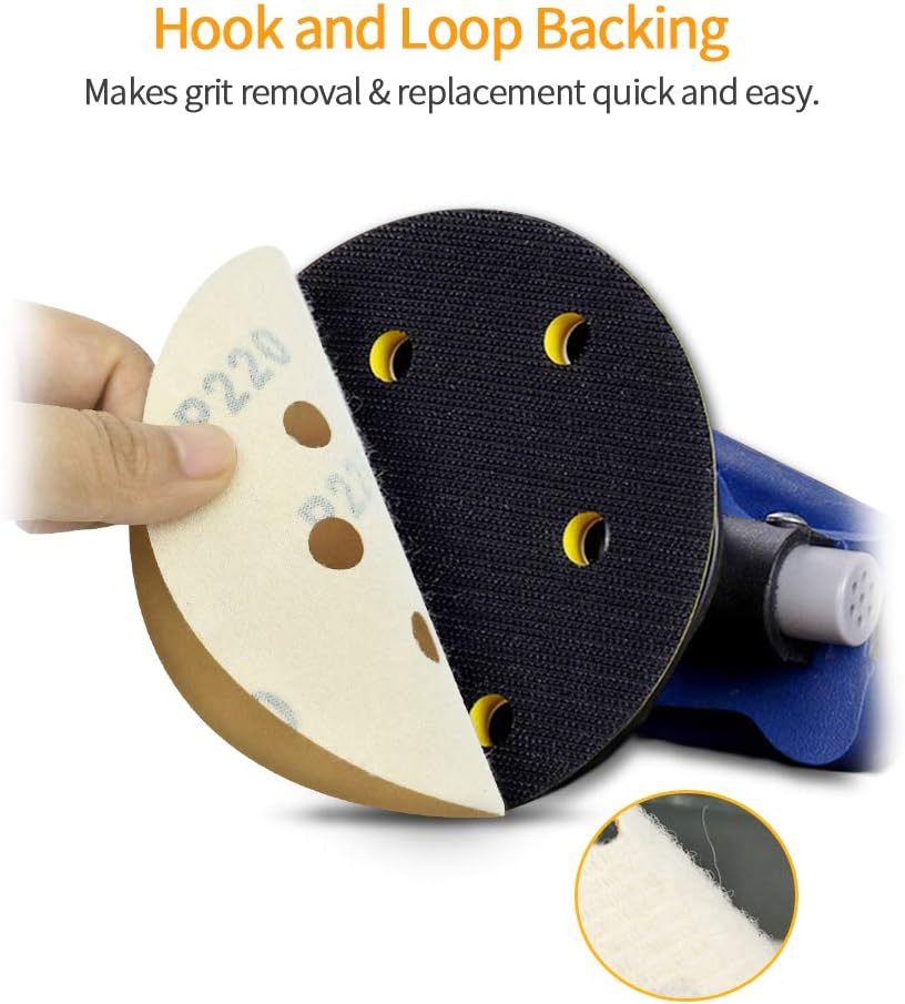SPEEDWOX 100 Pcs 5 Inches 8 Hole Sanding Discs 220 Grit Dustless Hook and Loop Sandpaper for Random Orbital Sander Yellow Finishing Discs for Automotive Woodworking - Image 5