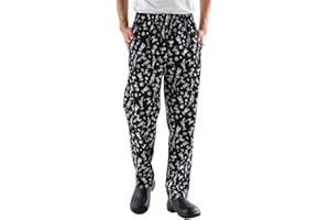 NIDEEN Men’s and Women's Baggy Printed Chef Pants Kitchen Uniforms with Elastic Waist Floral Restaurant Work Pants