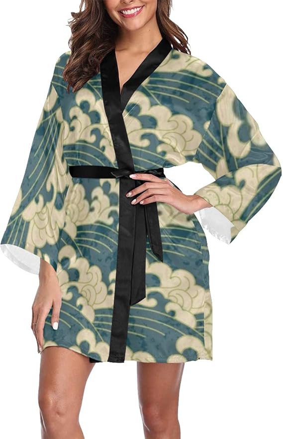 LWZY Robe Traditional Japan Wave Water Kimono Robes Robe Short Bathrobe House Bath S Amazon.ca