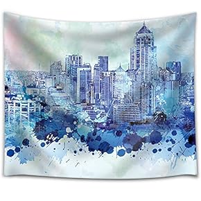 Vibrant Blue Splattered Paint on The City of Bangkok in Thailand - Fabric Tapestry, Home Decor - 51x60 inches
