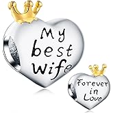 Forever in Love my Best Wife Heart Charms with Gold Crown, fits Pandora Anniversary Valentines Bracelet, 925 Sterling Silver Beautiful Wifey Beads, Gift for Bride/Wedding