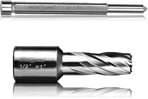 ANGELSWORD HSS Annular Cutter Diameter 1/2", Cutting Depth 1" M2 High Speed Steel, Mag Drill Bits Kit for Magnetic Drill Press, with One 1/4"*3" Pilot Pin