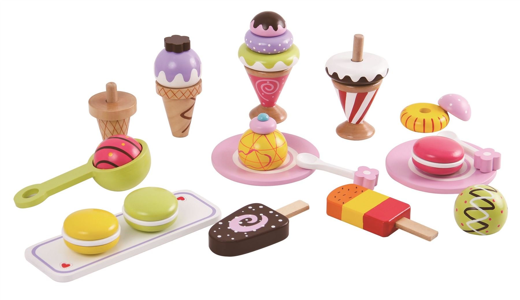 Lelin Wooden Ice Cream Play Set for Kids – 25-Piece Pretend Play Dessert Toy with Lollipops, Macarons & Accessories – Colourful Educational Kitchen Role Play for Boys & Girls Age 3+