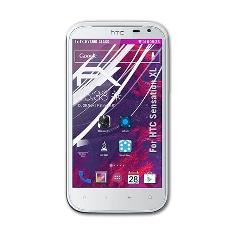 atFolix Glasfolie kompatibel mit HTC Sensation XL Panzerfolie, 9H Hybrid-Glass FX Schutzpanzer Folie