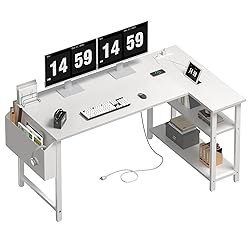 Lufeiya White L Shaped Computer Desk with Power