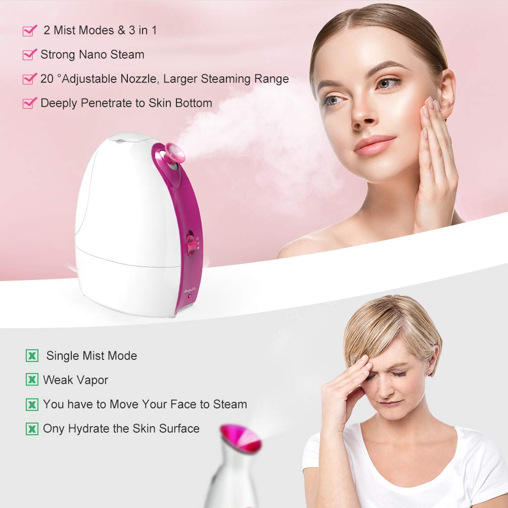 Facial Steamer,Nano Ionic Facial Steamer Professional Home Facial with Hot and Cold Mist Humidifier, Portable SPA Face Steamer Skin Cares Deep Cleanse[25 Min Hot Steam &60 Min Cold Steam Time]: Beauty