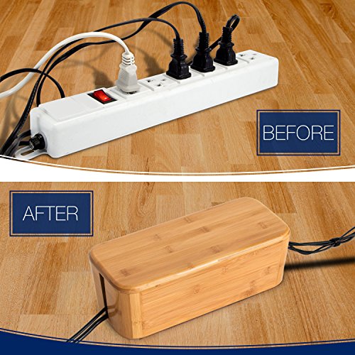TEYGA Bamboo Cable Management Box - Stylish Cord Organizer Box Hides Power Strip and Keeps Cords Untangled - Surge Protector Cover Keeps Children Safe - TV Cord Box for Home and Office - Thumbnail 7