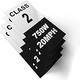 Electric Bicycle Frame Identification Class Number Stickers - Weatherproof Vinyl Set - Class 2 750W 20MPH Electric Bike Stickers - 4 Removable