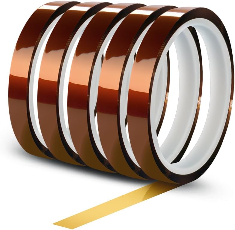 WIRESTER 5 Rolls 10mm X 30m (100ft) High Temperature Heat Resistant Tape Electronic Polyimide Tape for Masking, Soldering, Electrical, Heat Transfer Vinyl, 3D Printers