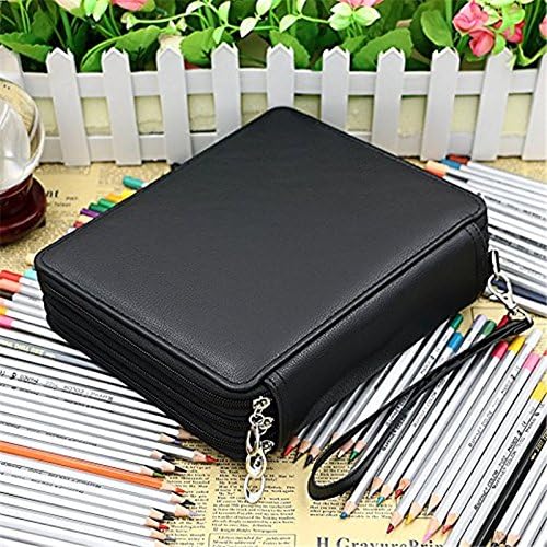 120 Slot PU Leather Pencil Case 3 Layer Large Capacity Pencil Bag for Colored Pencils Watercolor Art Supplies (Black)