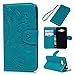 J3 Case, Galaxy J3 Case (2016 Version) - Wallet Case Folio Kickstand Case 3D Embossed Plants Premuim PU Leather Case Shockproof TPU Inner Bumper Slim Protective Cover for Galaxy J3 by Badalink - Blue