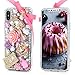 iPhone X Case, iPhone Xs Case, Mavis's Diary Full Edge Protective Plastic Case, 3D Handmade Crystal Clear Bling Diamonds Shiny Rhinestone Gold Crown Key Pink Bowknot Hard PC Cover for iPhone X/Xs
