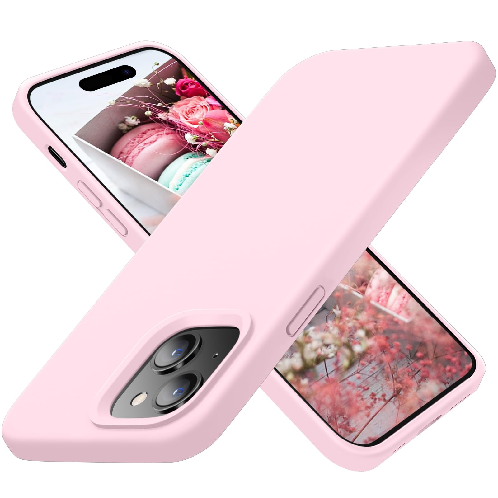 Cordking Designed for iPhone 15 Plus Case, Silicone Ultra Slim Shockproof Protective Phone Case with [Soft Anti-Scratch Microfiber Lining], 6.7 inch, Chalk Pink