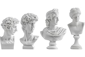 ASUNFO 4 Pcs Mini Greek Statue Greek Mythology Figurines Miniature Greek Bust Statue Resin Sculptures for Home Office Decor David Venus Apollo