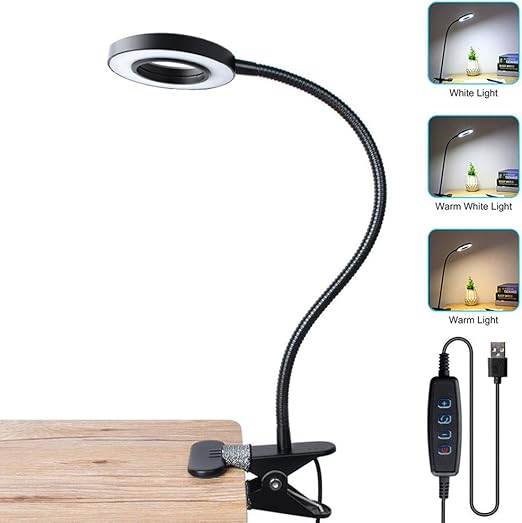 bonlux 5w usb lampara led con pinza clip led luz lampara de mesa lectura escritorio proteccion para ojos 10 nivel de brillo ajustable 3 colores de