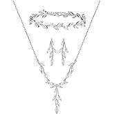 SWEETV Jewelry Set for Women, Cubic Zirconia Marquise Vine Cluster Bridal Earrings and Necklace Set, Bridal Jewelry Set for Wedding Prom