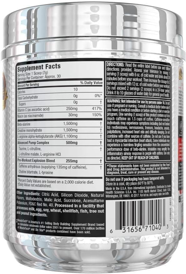 Six Star Explosion Pre Workout, Powerful Pre Workout Powder with Extreme Energy, Focus and Intensity, Fruit Punch, 30 Servings: Health & Personal Care