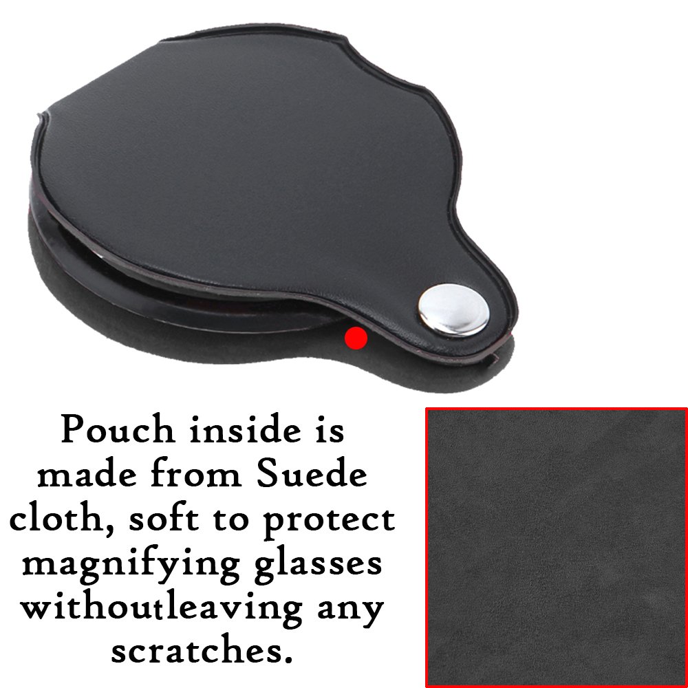 BreaDeep 60mm 5X Pocket Folding Magnifier Loupe Magnifying Glass with Leather Case (Black)