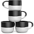 Francois et Mimi Set of 4 Jumbo 18oz Wide-mouth Soup & Cereal Ceramic Coffee Mugs (Black and White)