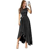 VTsiERY Satin One Shoulder Wedding Guest Dresses Long High Low Asymmetrical Formal Prom Party Evening Gowns