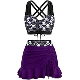 ROSE GAL Plus Size Gothic Skulls 2 Piece Swimsuits for Women Two Piece Tankini Set