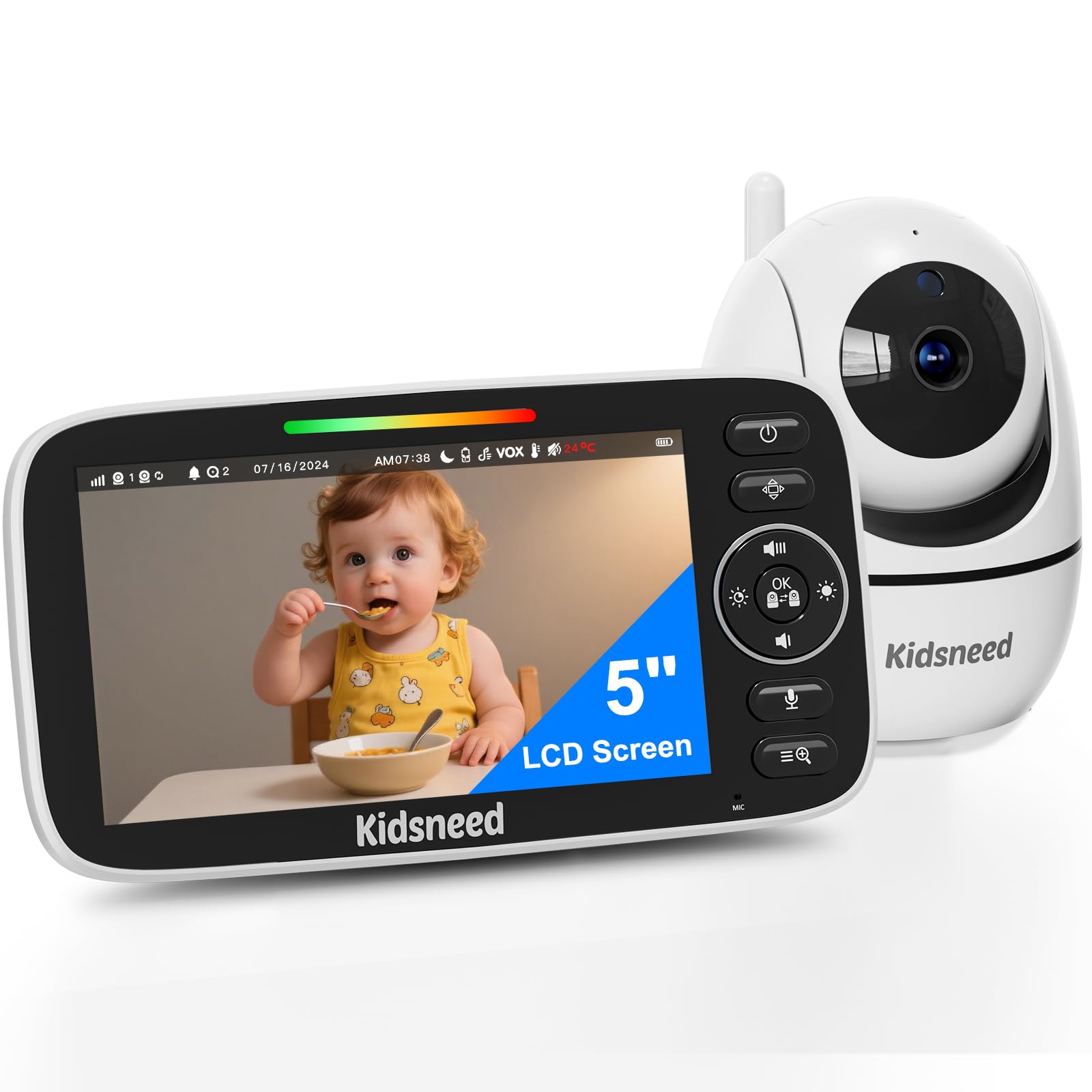 Photo 1 of Baby Monitor with Camera and Audio – 720P Baby Camera No Wifi, 5 inch Screen,48 Hours Battery Life, Night Vision, Remote Pan& Tilt& Zoom?Two-Way Talk, Lullabies, Thermal Monitor, 1000ft Range