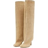 pinokino Knee High Boots Wide Calf Women Long Suede Square Toe Bootie Tall Cute Slouchy Fashion Boots Ladies Fall Booties