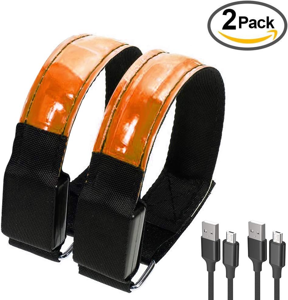 ATNKE LED Armband, 2 Pack USB Rechargeable High Visibility Light Up Sports Wristbands, Adjustable Glowing Bracelets for Runners, Joggers, Pet Owners, Cyclists
