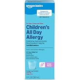 Amazon Basics Children’s 24 Hour Allergy Relief, Cetirizine Hydrochloride Oral Solution 1 mg/mL, Grape Flavor, Dye Free, 8 fl
