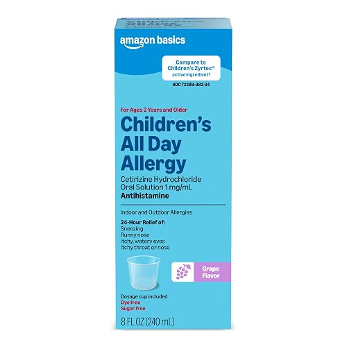 Amazon Basics Children’s 24 Hour Allergy Relief, Cetirizine Hydrochloride Oral Solution 1 mg/mL, ...