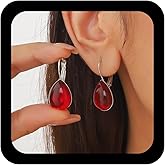 Yheakne Vintage Teardrop Ruby Drop Earrings Red Teardrop Earrings Ruby Crystal Dangle Earring Waterdrop Red Gemstone Earring Silver Leverback Statement Jewelry for Women