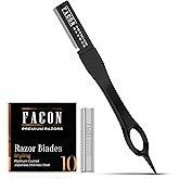 Facón Beard Razor for Men - Professional Beard Shaping Tool Grooming Kit with 11 Replacement Blades, Mustache Shaper, Edger & Lineup, Premium Precision Straight Edge Razor 100% Stainless Steel Blade