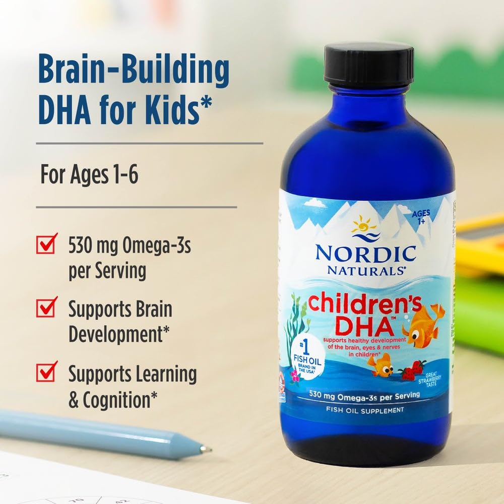 Nordic Naturals Children’s DHA, Strawberry - 8 oz for Kids - 530 mg Omega-3 with EPA & DHA - Brain Development & Function - Non-GMO - 96 Servings