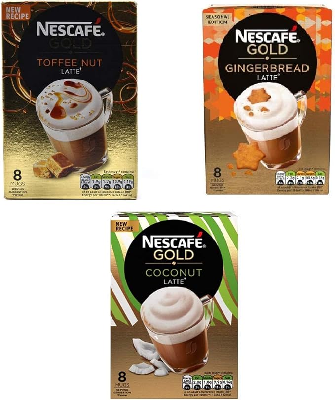 Nescafé Gold Gingerbread Latte Toffee Nut and Coconut Cafe Latte x 3
