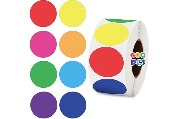 Blowata 600 Pcs Dot Stickers, 8 Colors of Round Label Stickers Roll, 1 in Coding Sticker Crafts Tag Decorations Prizes Office Gifts Garage Sale Envelope Teacher Supplies