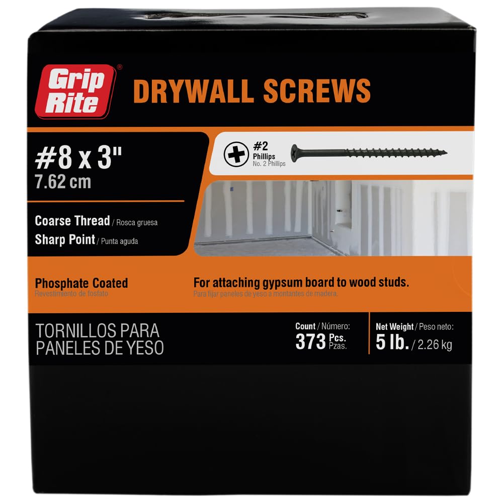 Photo 1 of Grip-Rite 3CDWS5#8 X 3" Phillips Bugle Head Coarse Thread Sharp Point Drywall Screw, 5lb Box
