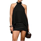MakeMeChic Women's Halter Going Out Top Sleeveless Asymmetrical Hem Y2K Party Tank Tops