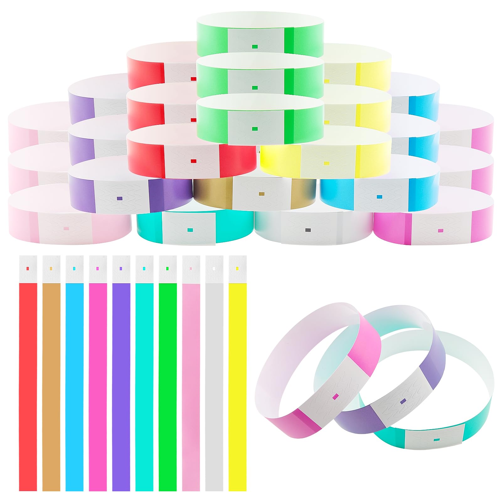 DAKFOOK 1000 Pcs 10 Colors Wristbands for Event, Waterproof Neon Paper Wristbands, Colorful Entrance Wristbands Paper Bracelets for Events Club Concert Party Supplies