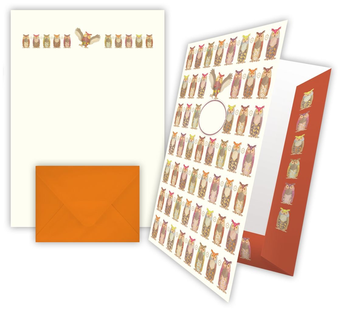 Quire Luxury Owls Design Writing Paper with Envelopes and Keepsake Folder